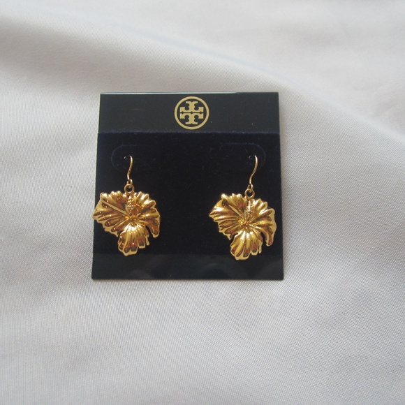 Tory Burch Jewelry - Tory Burch NEW Hibiscus Drop Earrings Gold Logo
